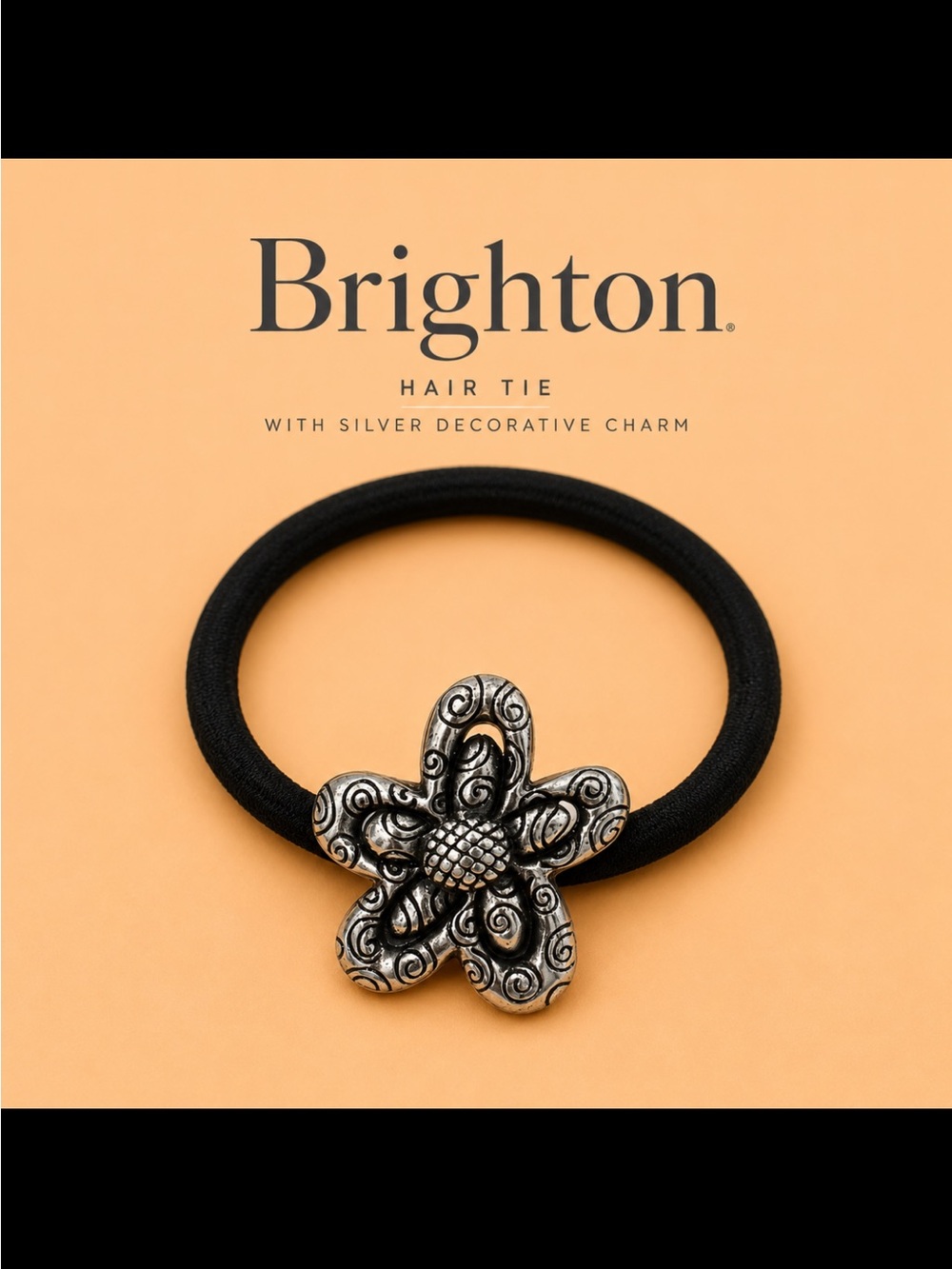 Brighton Hair Tie with Silver Floral Accent